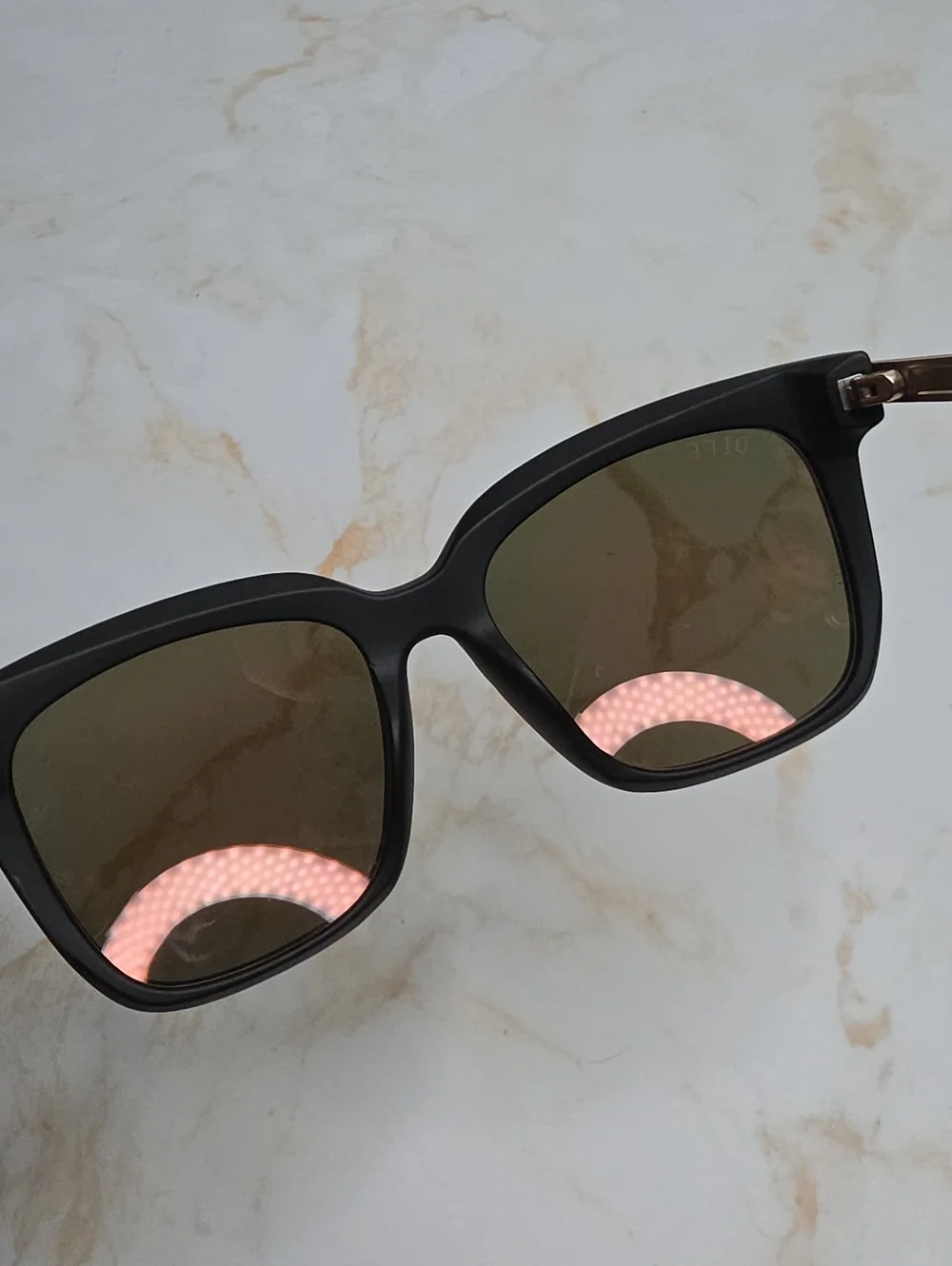 Diff Hailey Mate Black Frame Sunglasses Mirror Pink Gold Lenses